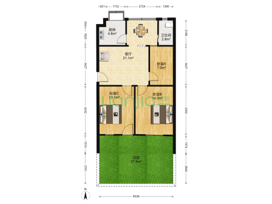 区外贸单元楼 3室1厅1卫 87平方