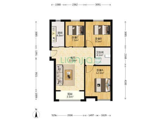 信特紫薇苑 3室1厅1卫 94平方