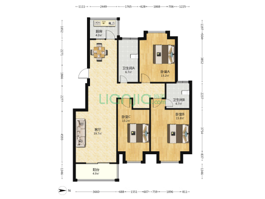 御景苑 3室1厅2卫 120平方
