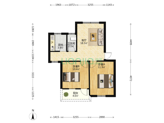 变电南小区 2室1厅1卫 64平方