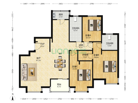 首府名邸 3室1厅2卫 156平方