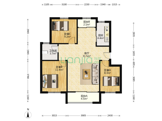 泊子社区东区 3室1厅1卫 97平方