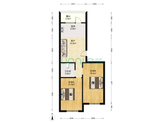 欢喜景秀园 2室1厅1卫 89平方