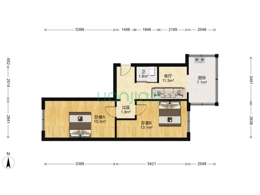 通达小区（红岩小学） 2室1厅1卫 56平方