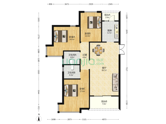 翡翠年华 3室1厅2卫 131平方
