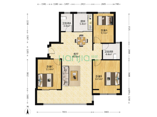 百年万悦府 3室2厅2卫 119平方