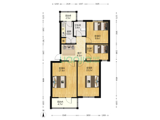 涤纶厂南小区 4室1厅1卫 91平方