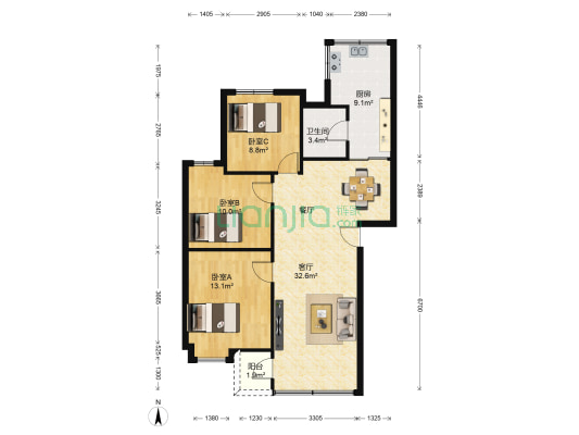 邮电新村 3室1厅1卫 81平方