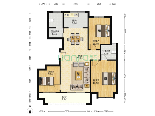 中国铁建嬴兴园 3室1厅2卫 128平方