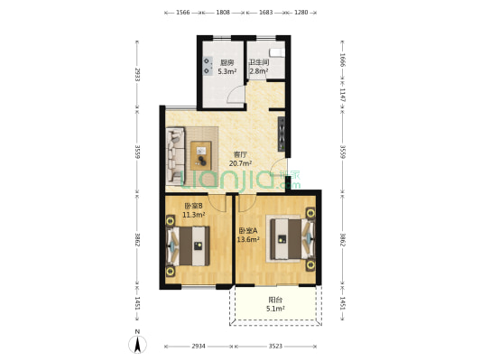 聚贤苑 2室1厅1卫 64平方