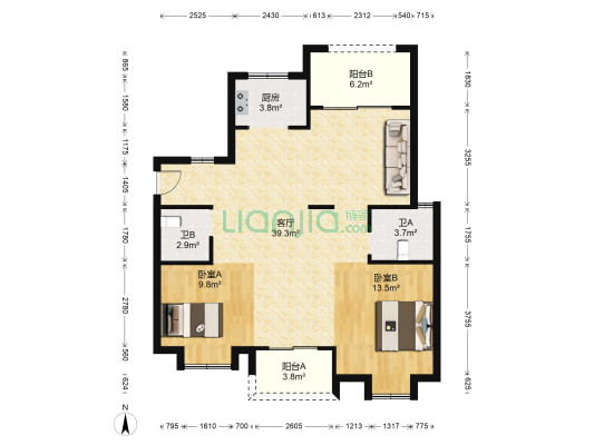 御龙湾锦园 2室1厅2卫 120平方