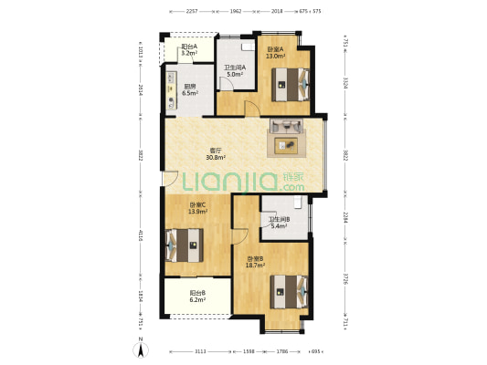 南城景园 3室1厅2卫 114平方