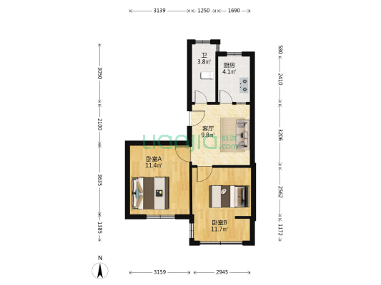 湖东北路21号 2室1厅1卫 50平方