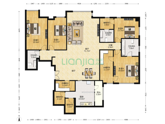 凯德品元 4室1厅3卫 283平方