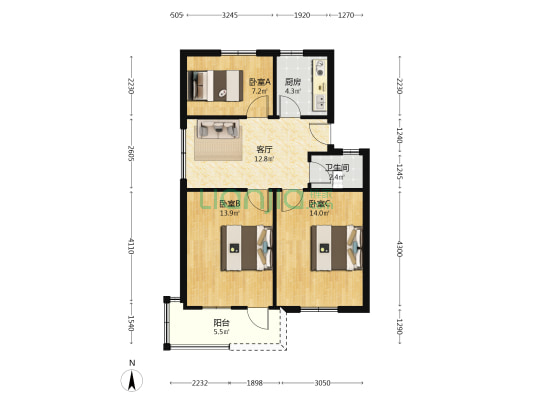 濉溪路82号 3室1厅1卫 69平方