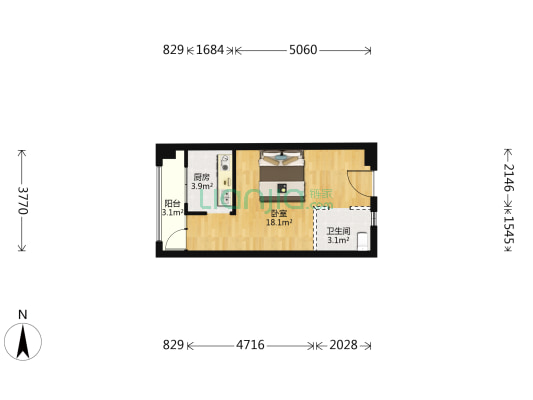 华生城首府 1室0厅1卫 41平方