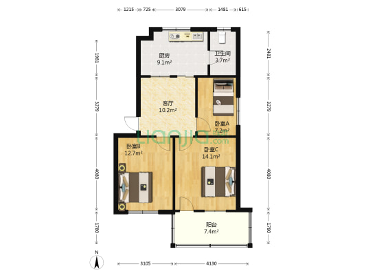 青春小区南区 3室1厅1卫 77平方