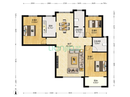 云尚华庭 3室1厅2卫 133平方