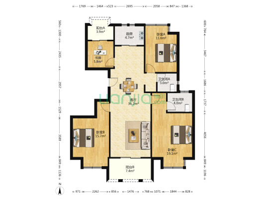 天明花园 4室1厅2卫 140平方