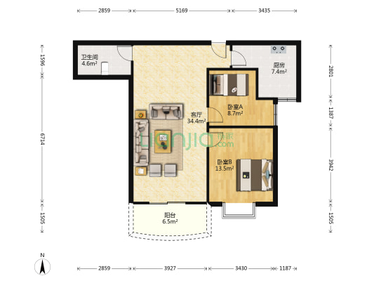 腾达广场 2室1厅1卫 88平方