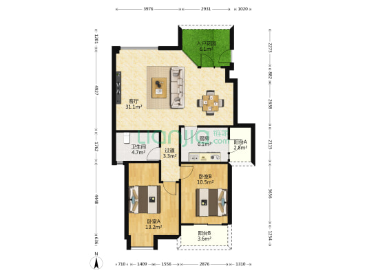 城楠映象 2室1厅1卫 96平方