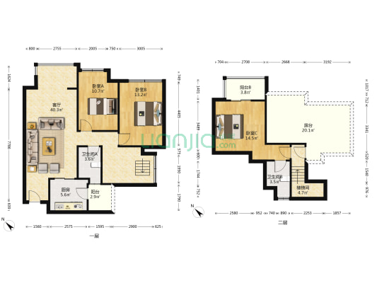招商依云上城四期 3室1厅2卫 125平方