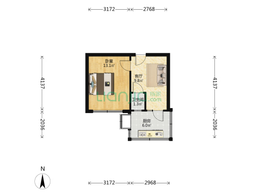 北合街59号 1室1厅1卫 34平方