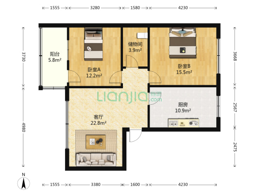 四通临街 2室1厅0卫 89平方