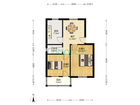 河沿街 2室1厅1卫 66平方