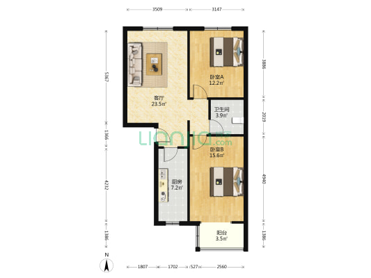 公园壹号 2室1厅 南 北-户型图
