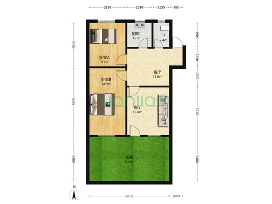 阜阳烟厂住宅楼 2室2厅1卫 72平方