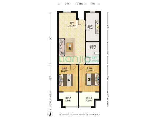 昌盛新天地 2室1厅1卫 106平方