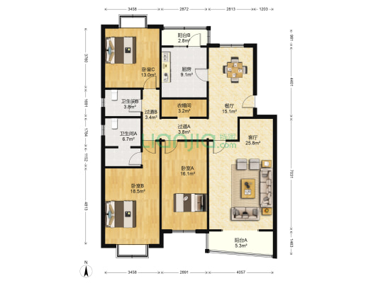 香林郡 3室2厅2卫 151平方