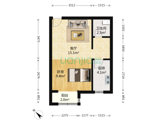 明悦湾 1室1厅1卫 56平方