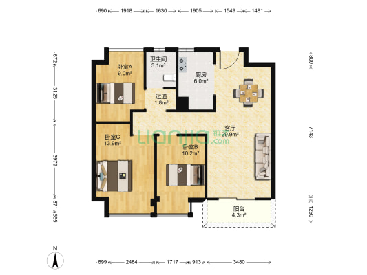 绿地·香颂 3室1厅1卫 97平方