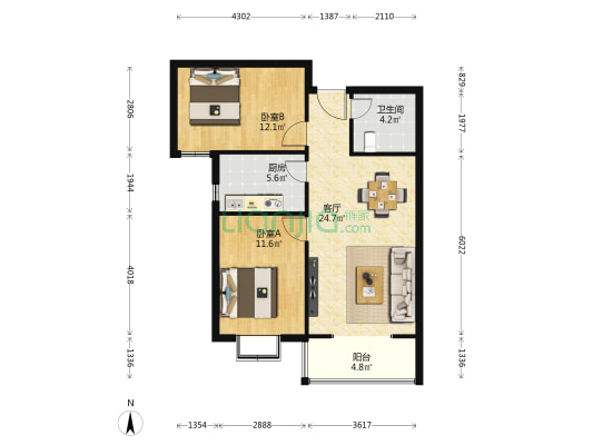 正洋花园 2室1厅1卫 89平方