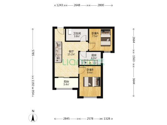 新世界濠景家园 2室1厅1卫 65平方