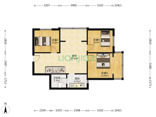 春森路 3室1厅1卫 95平方