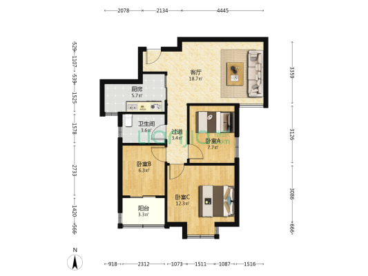 锦华新城二期 3室1厅1卫 78平方