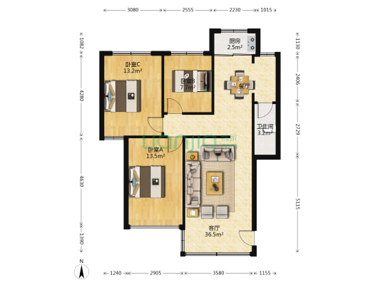 平沙镇迎雁东街 3室1厅1卫 80平方