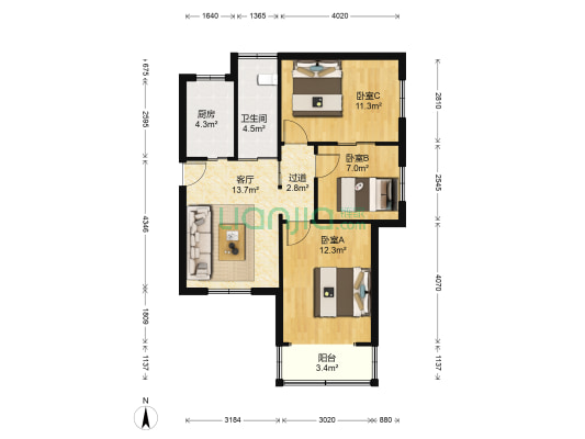 南阳路215号 3室1厅1卫 74平方