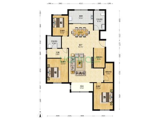 铭辰雅苑铭辰佳苑 3室1厅2卫 172平方
