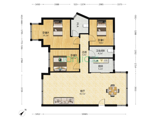 眺景楼 3室1厅2卫 119平方
