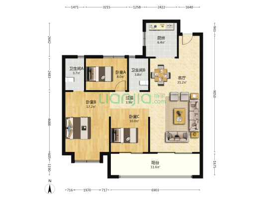 碧桂园紫阙台 3室1厅2卫 117平方