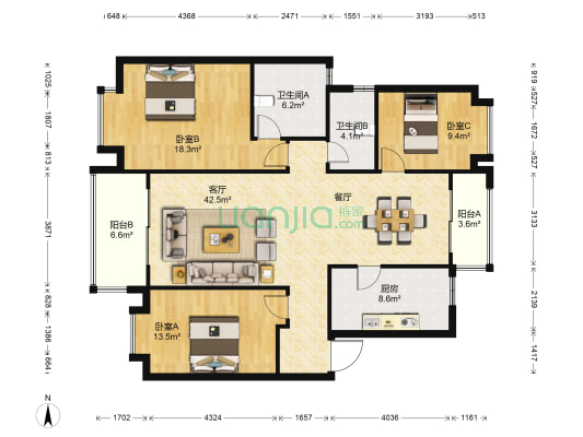招商海公馆 3室1厅2卫 129平方