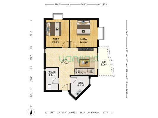 合兴大厦 2室1厅1卫 83平方
