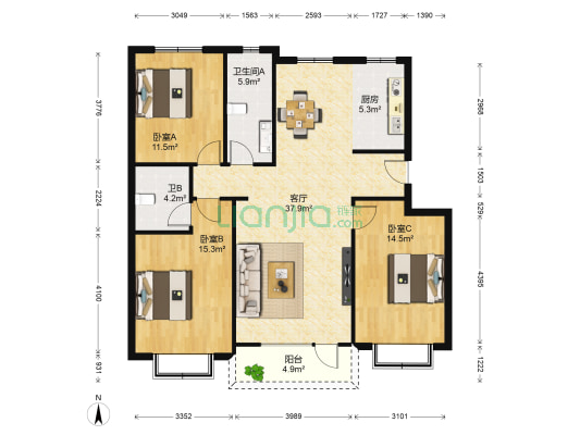 康大御金湾 3室1厅2卫 130平方