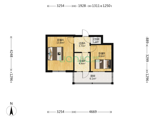 沙河街小学宿舍 2室0厅1卫 44平方