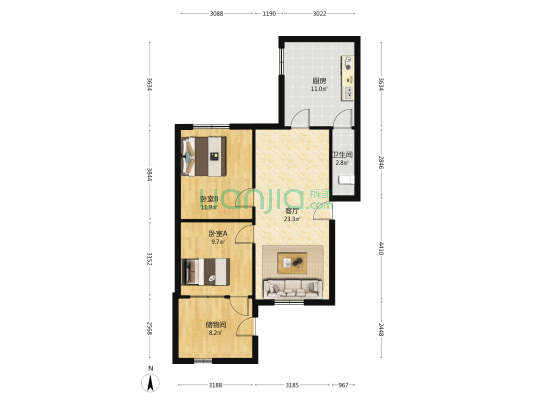 瑞金中路51号 2室1厅1卫 62平方