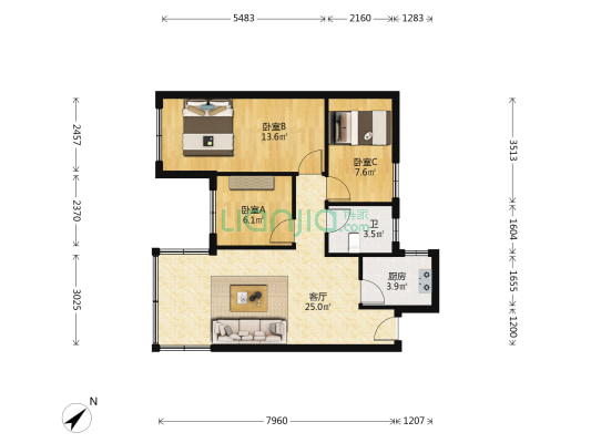 勒流顺景楼 3室1厅1卫 69平方